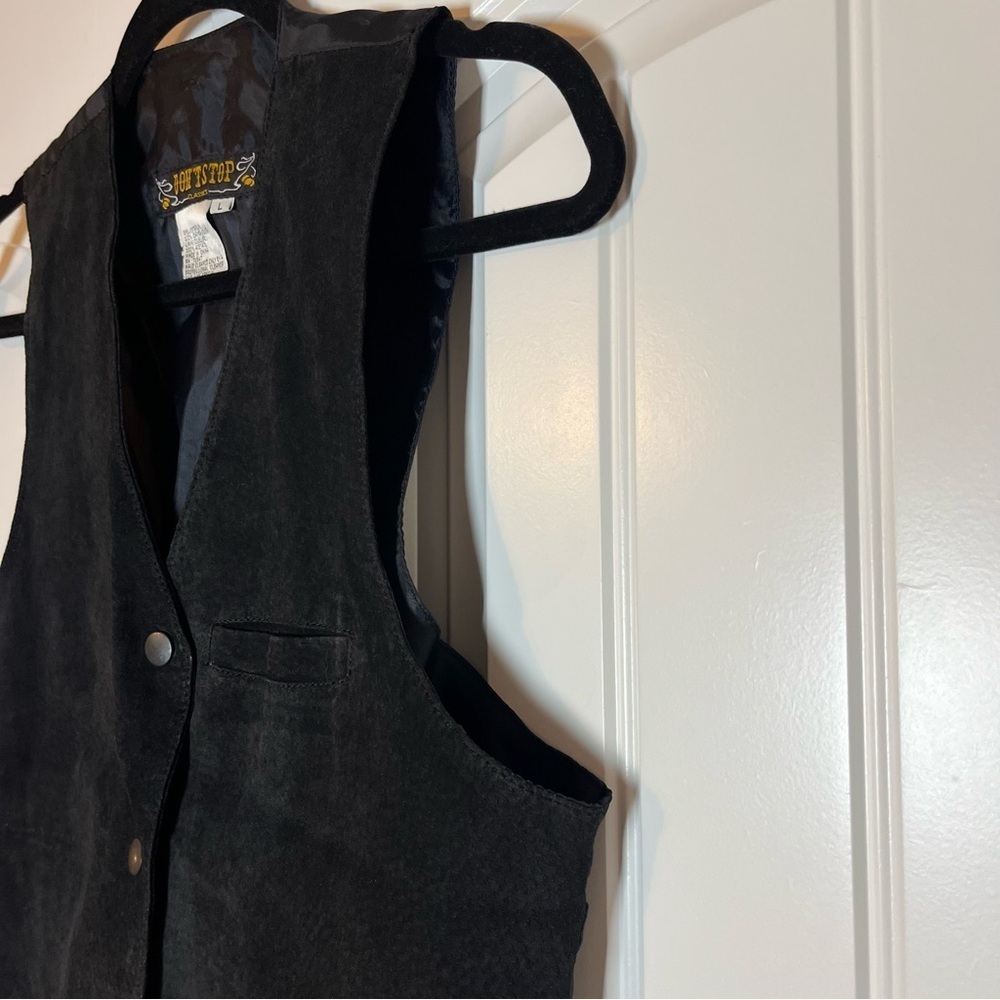 Vintage Black Leather Button Down Vest Western Rodeo Moto Size Large Motorcycle - Picture 2 of 9